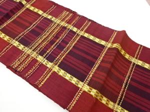 手織り紬縞模様織出し名古屋帯